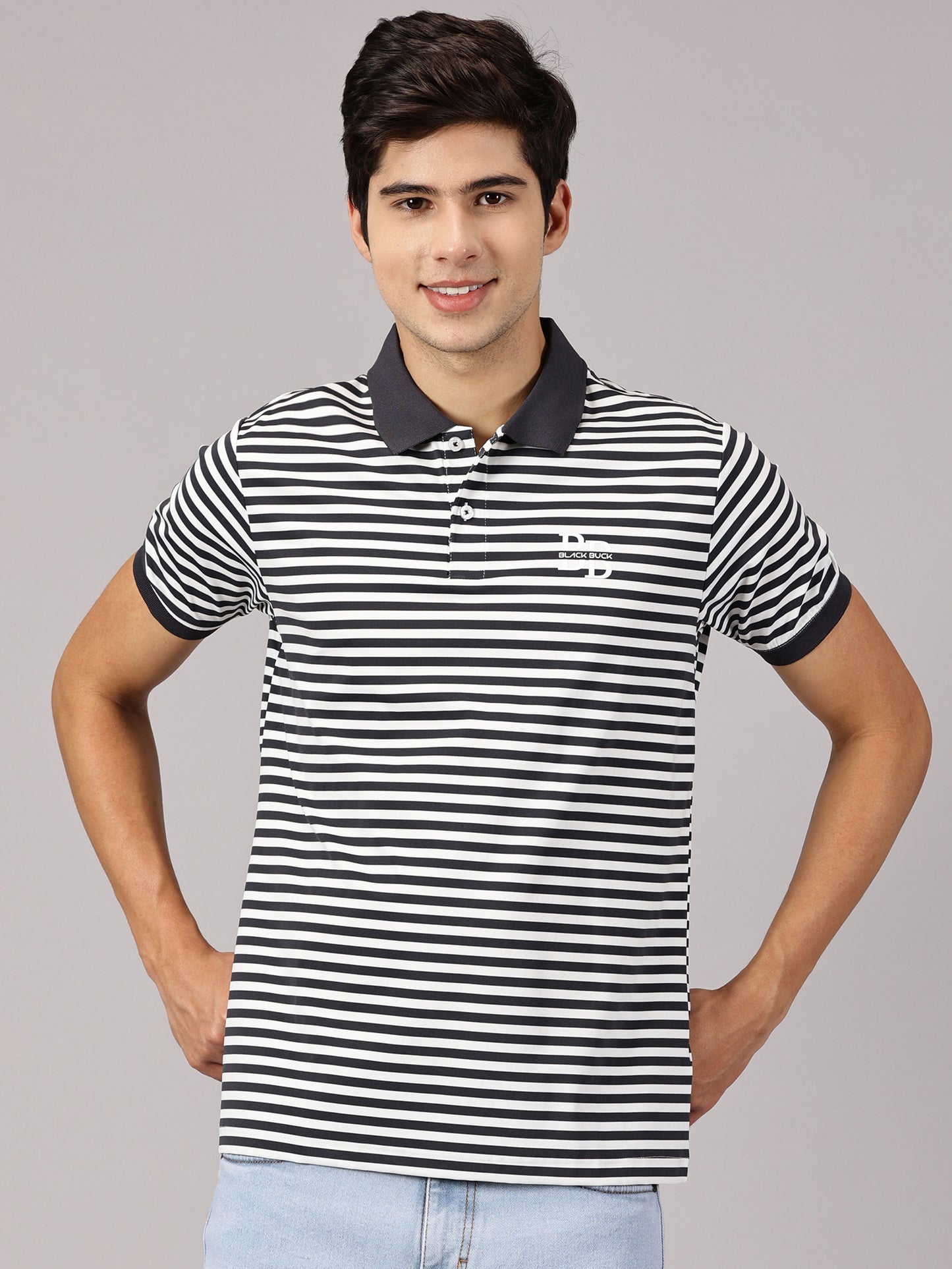 Luxe Grey Striper Polo