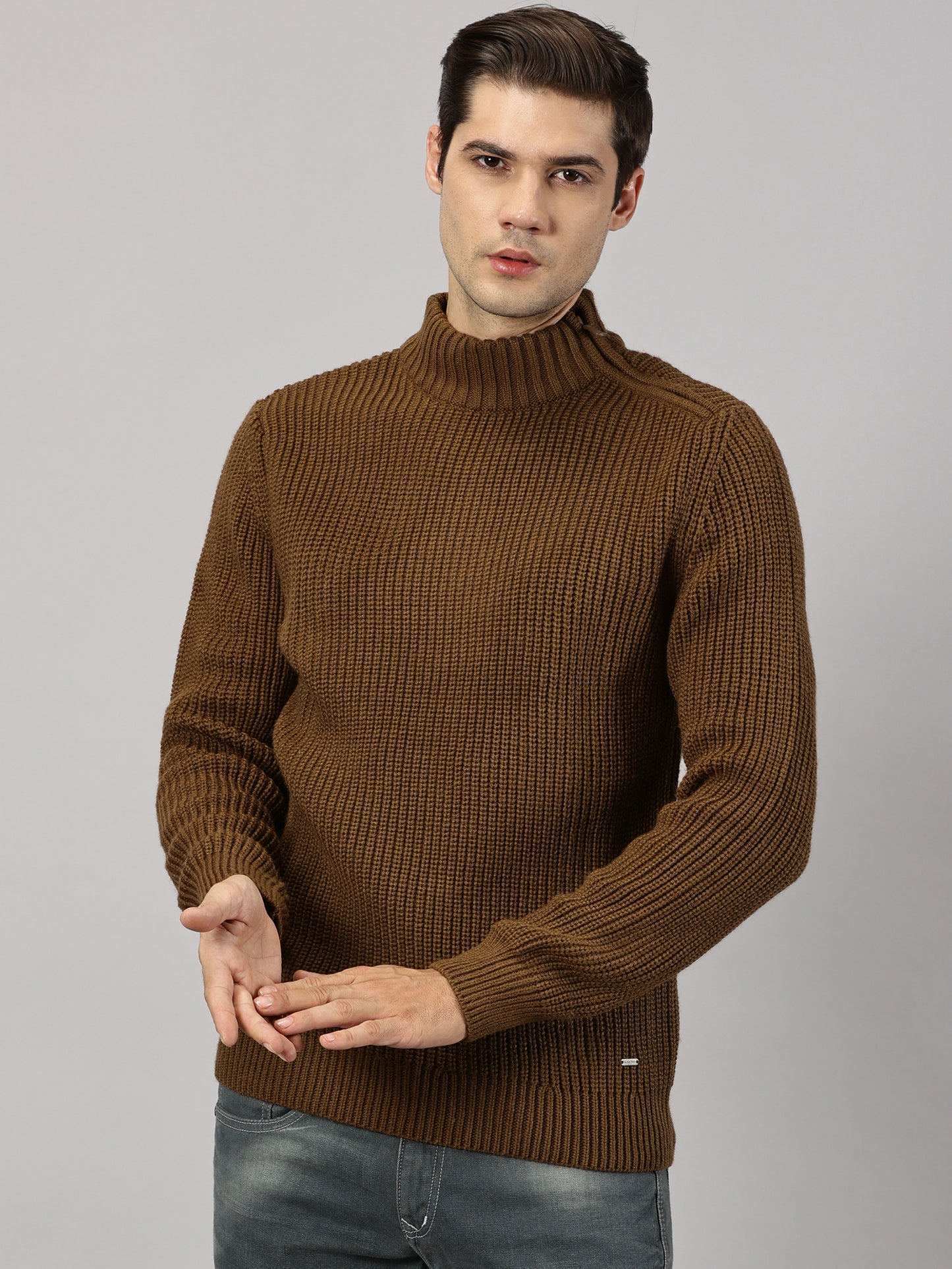 Deep Olive High Neck Side Zip Sweater
