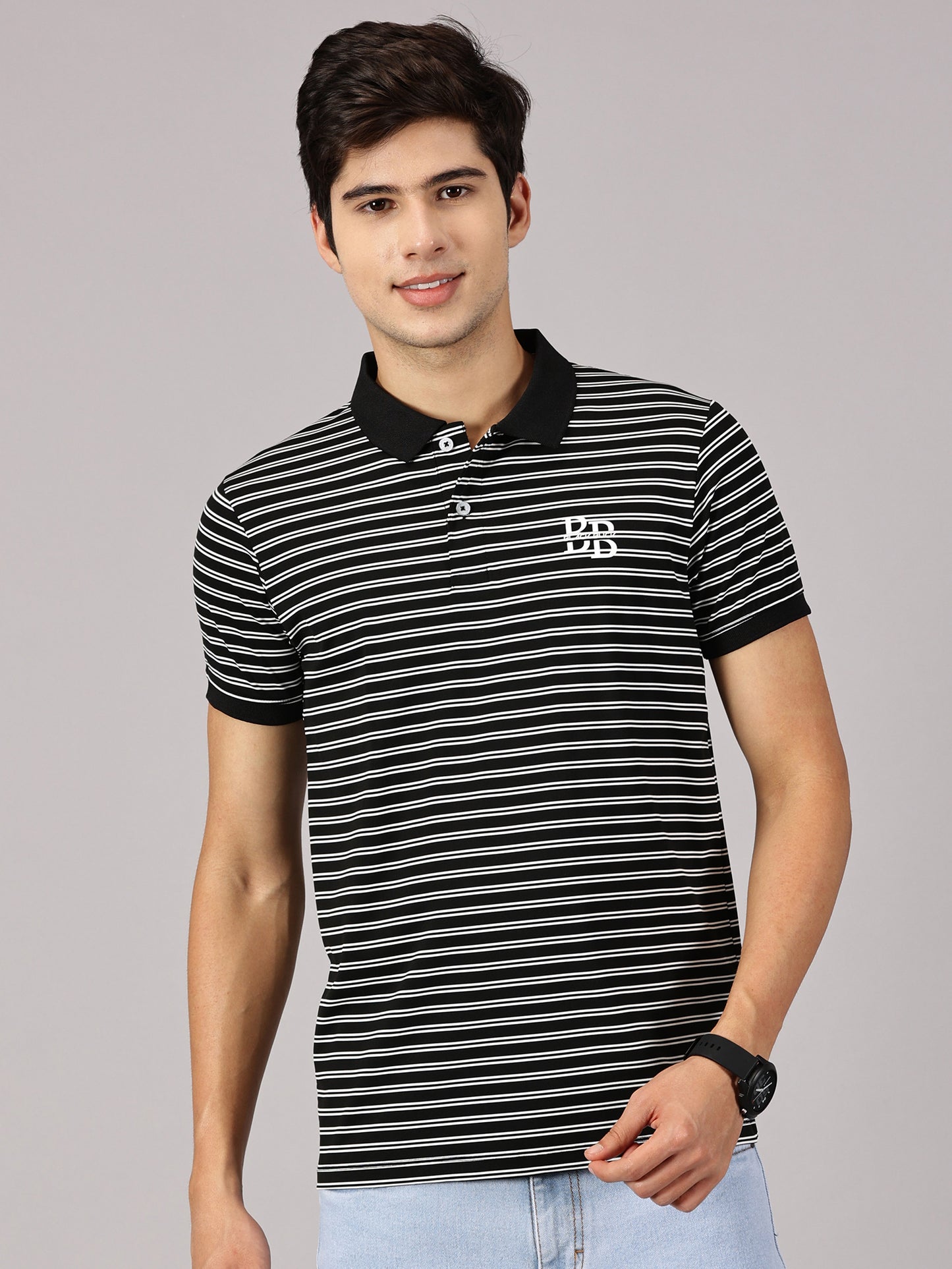 Luxe Grey Striper Polo