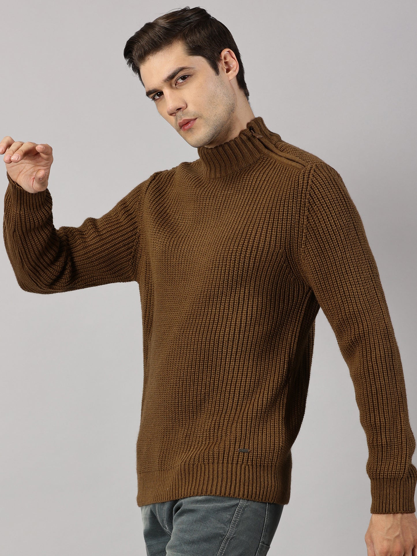 Sandstone High Neck Side Zip Sweater