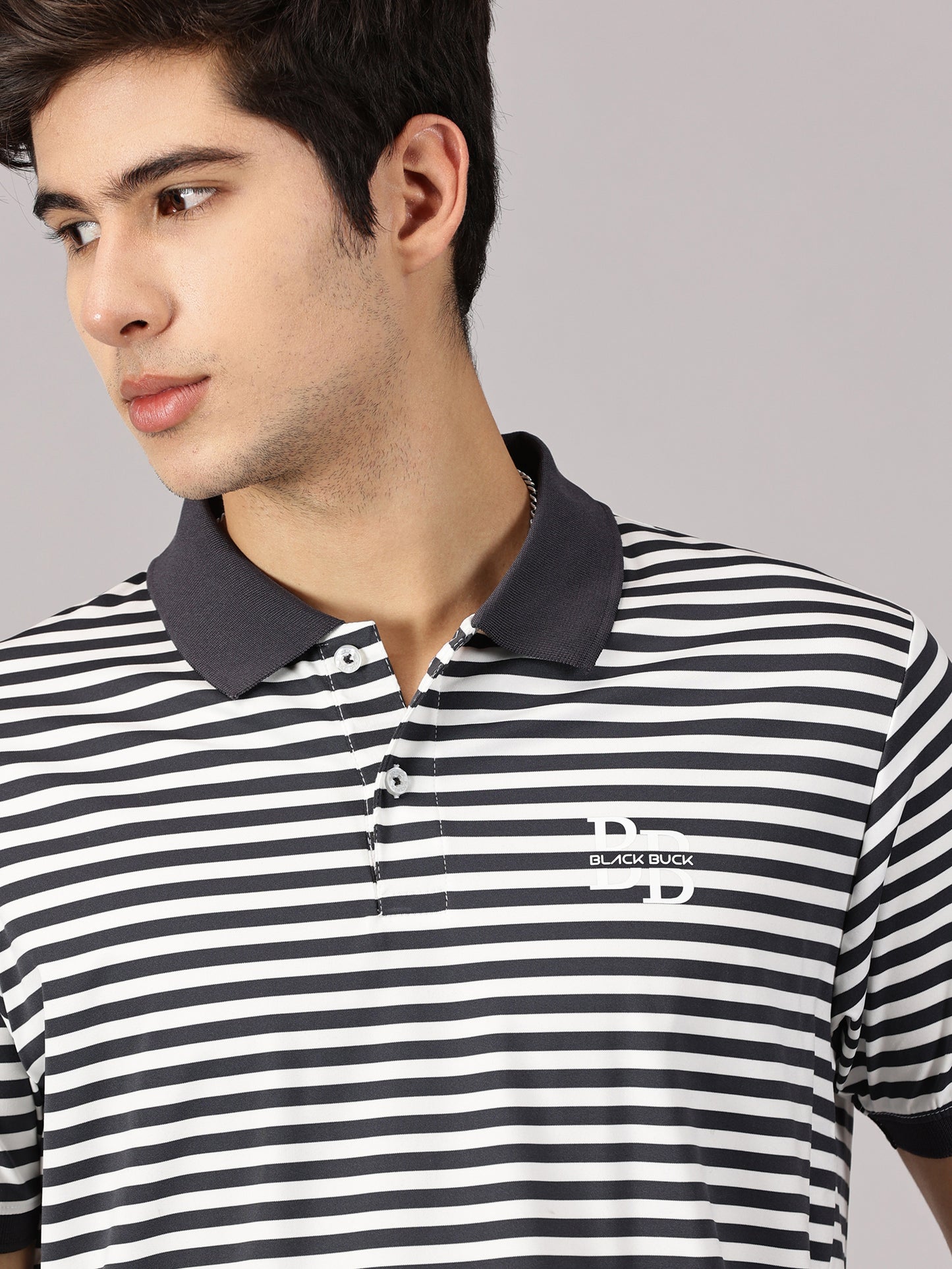 Luxe Grey Striper Polo