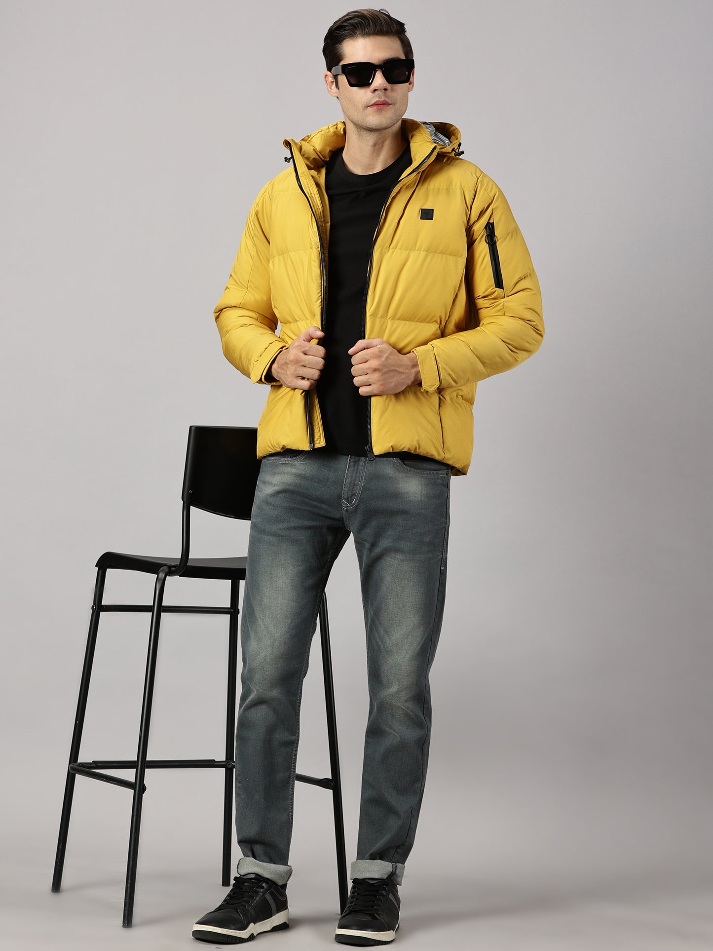 Olive Puffer Jacket with Detachable Hood