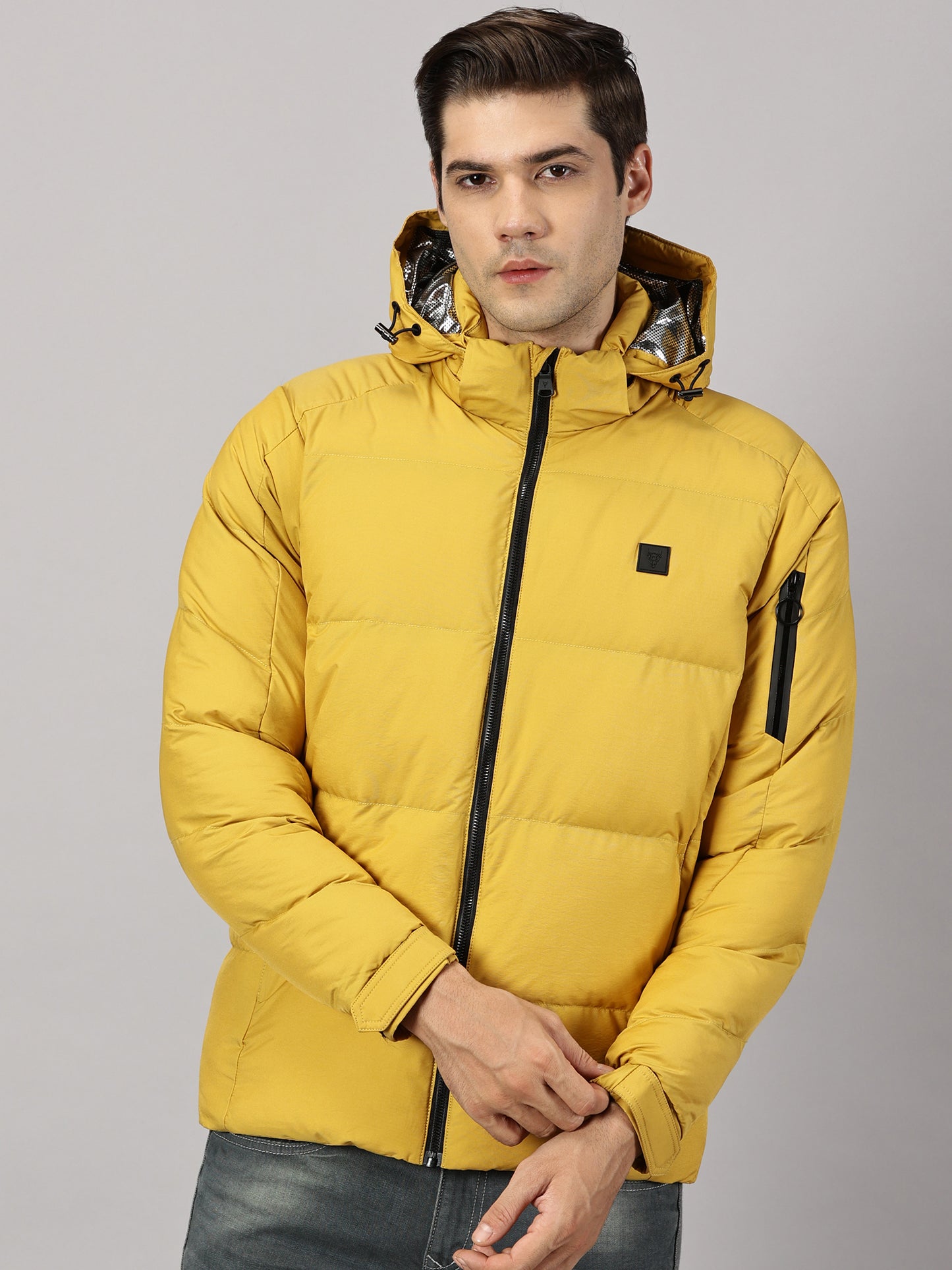 Ocher Puffer Jacket with Detachable Hood