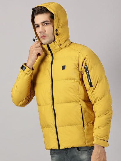 Ocher Puffer Jacket with Detachable Hood