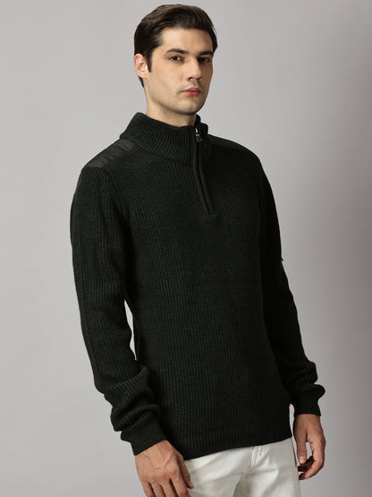 Deep Olive Half Zip High Neck Sweater