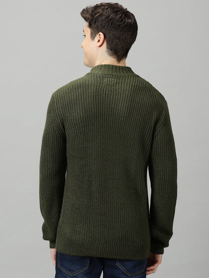 Deep Olive High Neck Side Zip Sweater