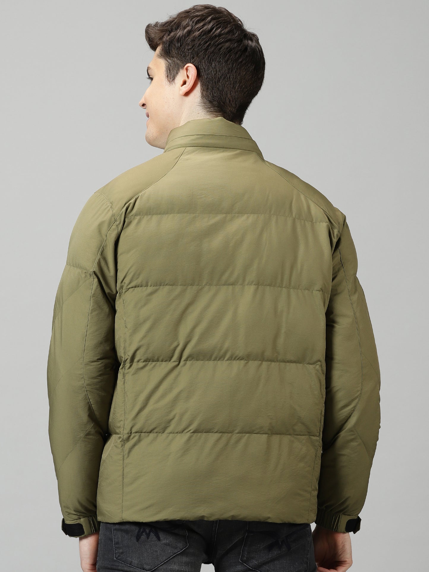 Olive Puffer Jacket with Detachable Hood