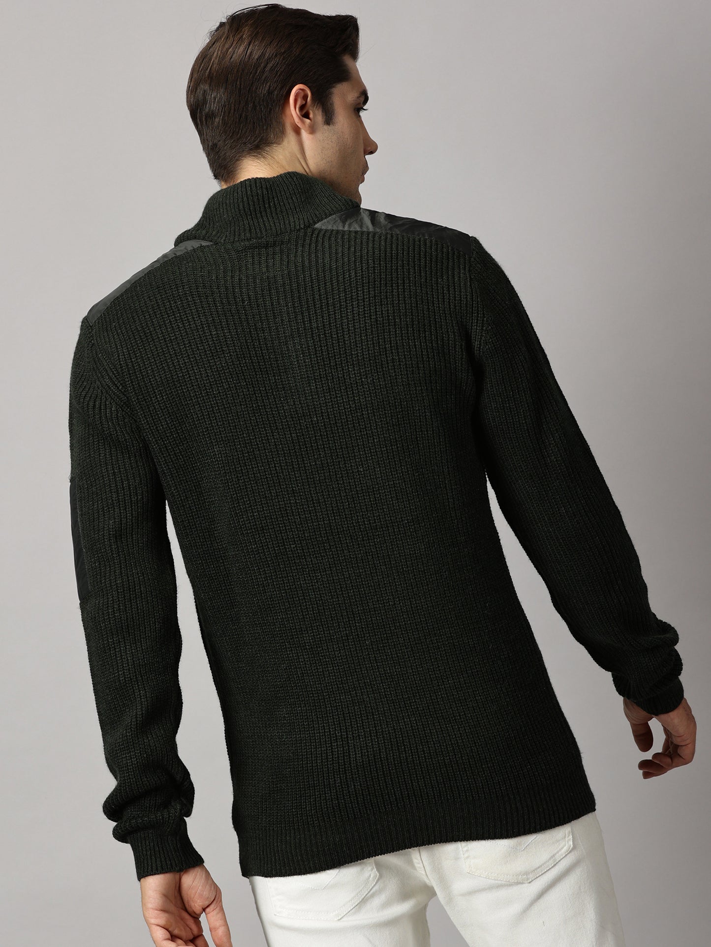 Deep Olive Half Zip High Neck Sweater