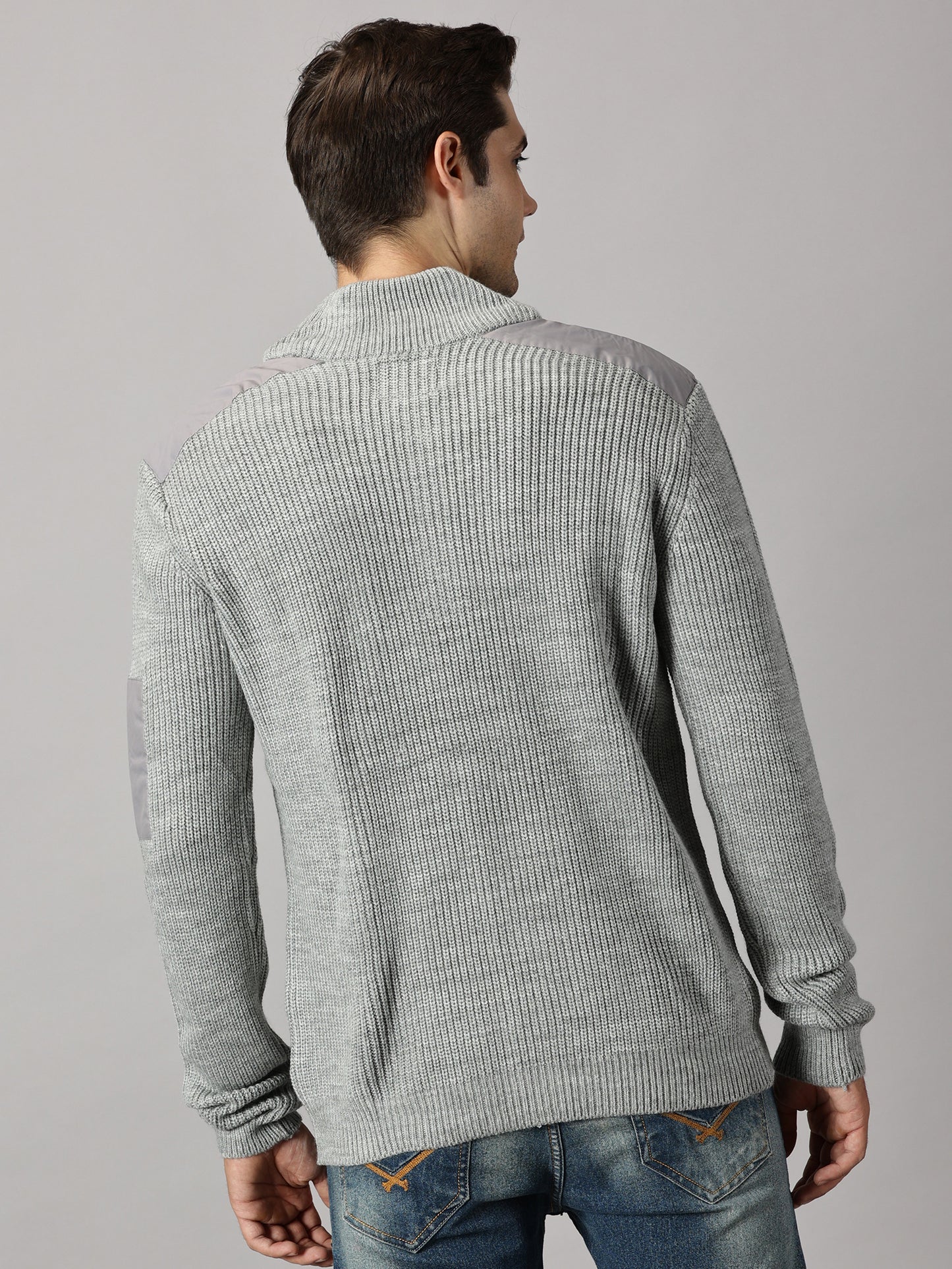 Ash Grey Half Zip High Neck Sweater