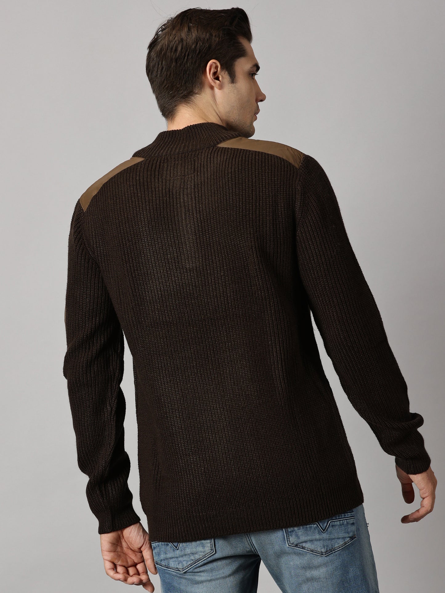 Deep Brown Half Zip High Neck Sweater