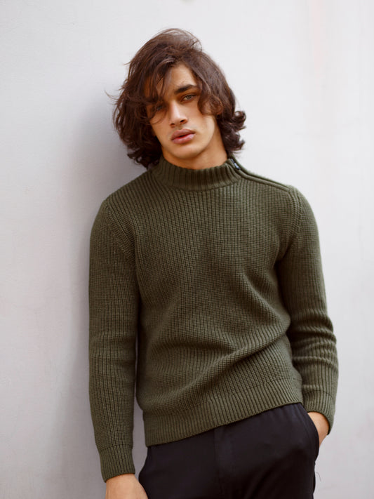 Deep Olive High Neck Side Zip Sweater